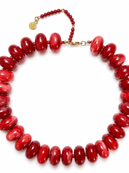 Mayamar Jewelry - Dark Red Agate Oval PebbleBead Statement Necklace – Women Jewelry